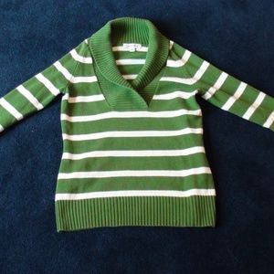 Green and White Striped Sweater